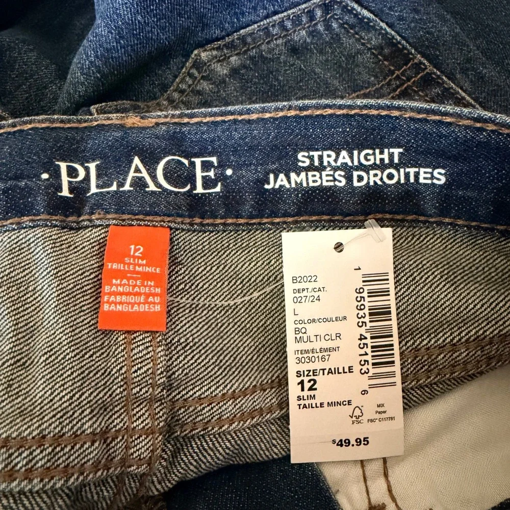 The Childrens Place Boys Straight Jeans Size 12 Slim Blue Denim Adjustable Waist